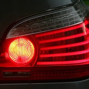 close up of the tail light of a car