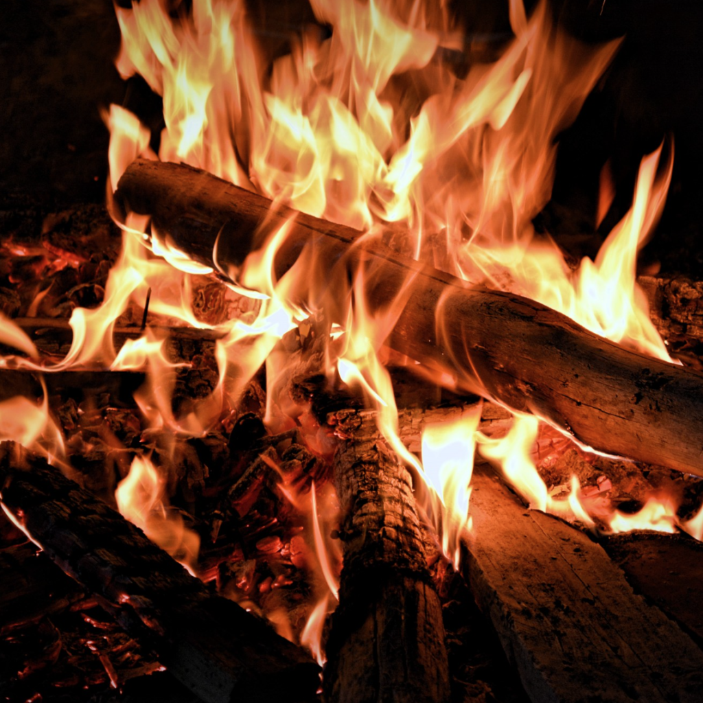Fire burning on logs.
