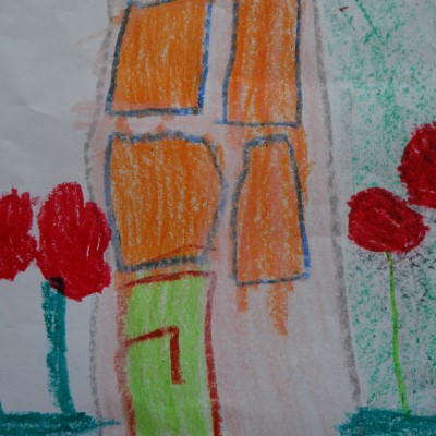 Child's drawing of a three-story house