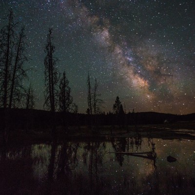 The Milky Way over Firehole Lake Drive in Yellowstone National Park