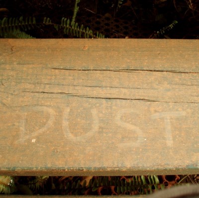 The word 'dust', written out in dust.